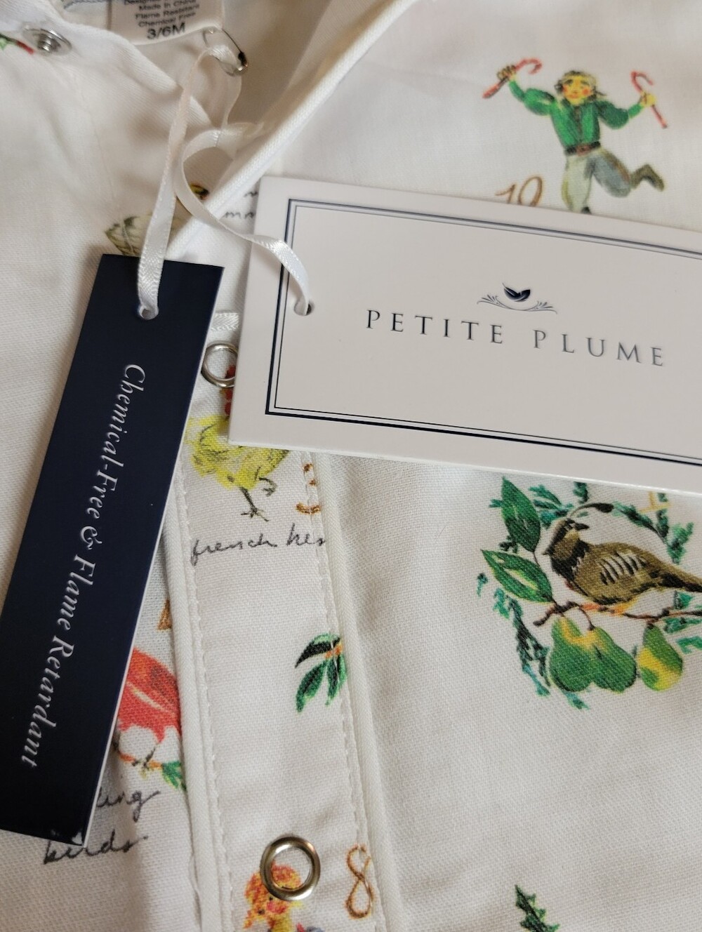 Petite Plume Baby’s Twill Cambridge Romper in 12 Days of Christmas - Picture 6 of 7